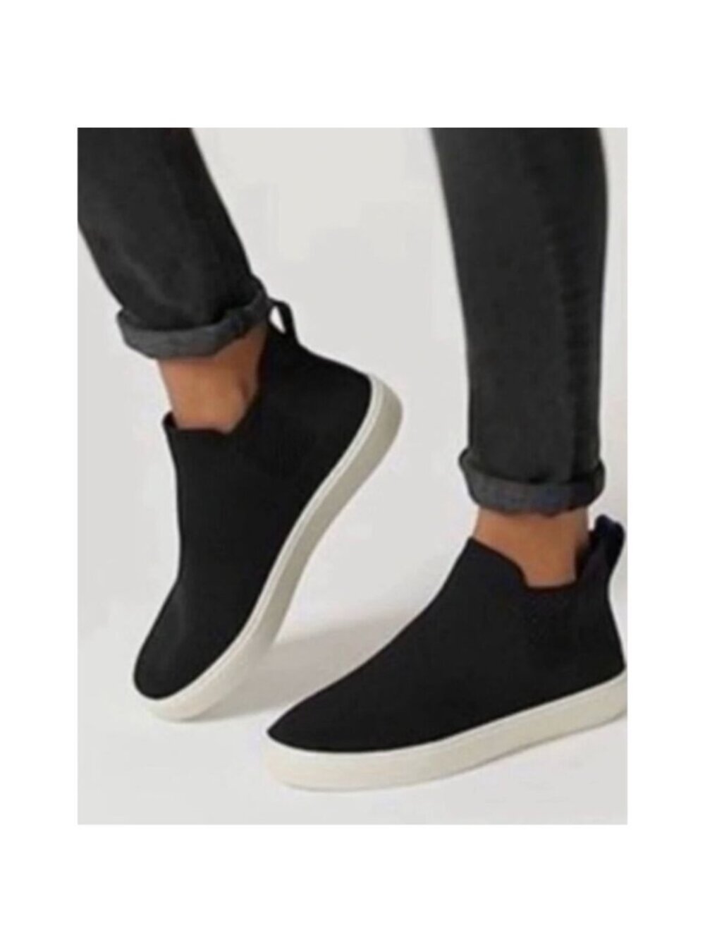 Rothys The Chelsea Hi-Top Knit Slip-On Sneakers Womens10 Black Sustainable Eco-F